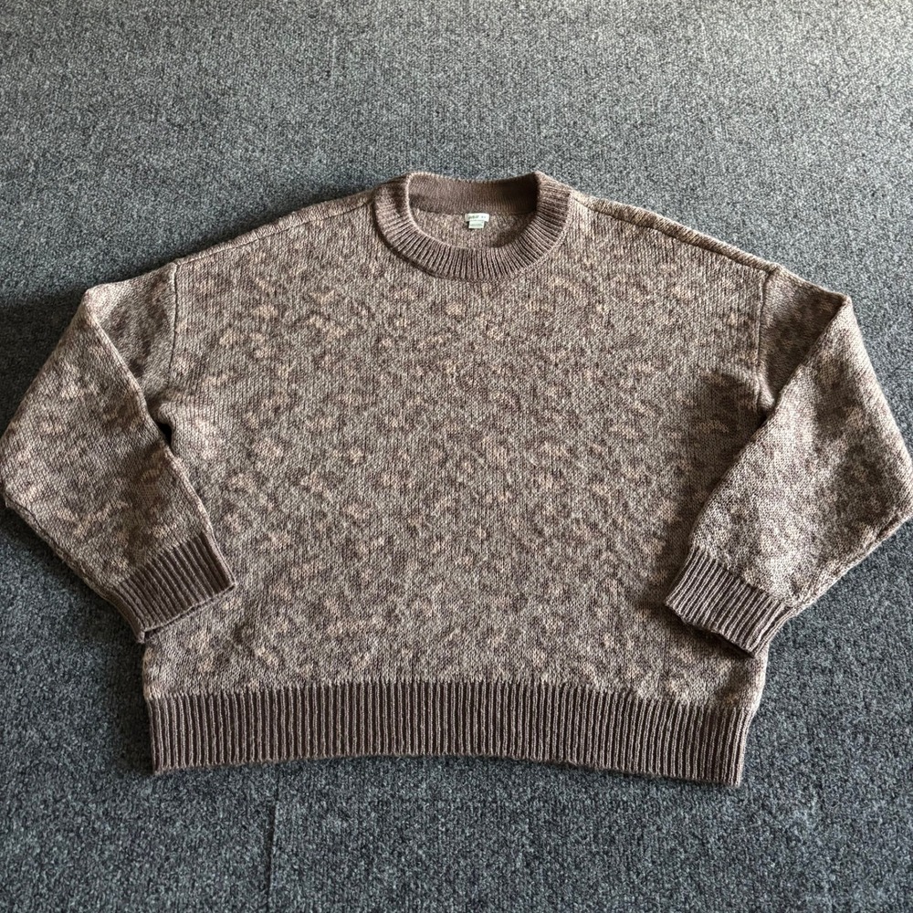Aerie Womens Medium Brown Animal Print Oversized Crewneck Knit Sweater M